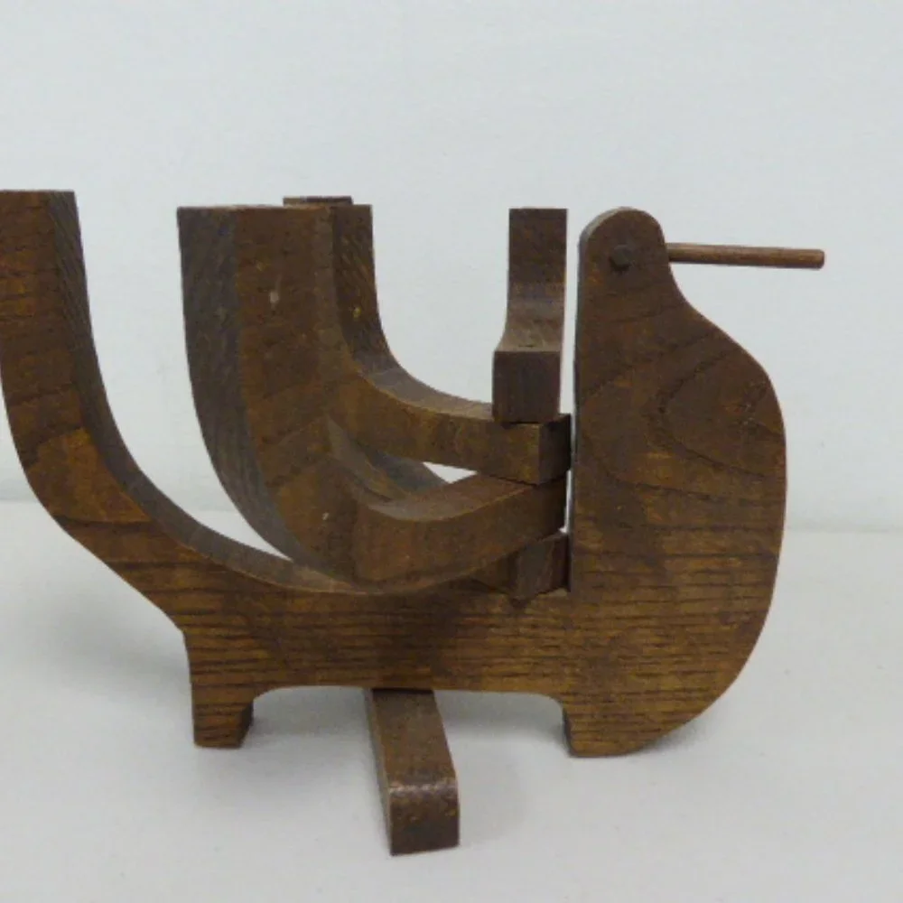 Danish Mid Century wooden candle holder collapsible teak moveable bird